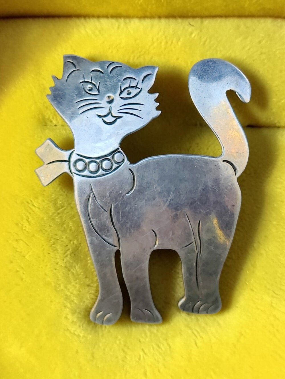 😺 Large Vintage Sterling Silver Taxco Cat Brooch